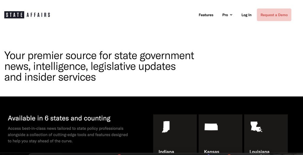 Screenshot of the State Affairs website