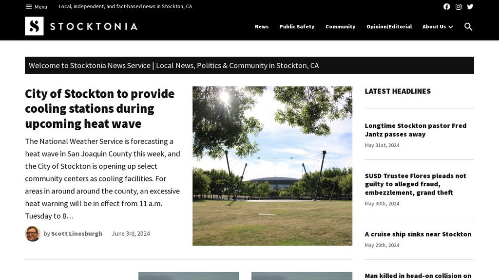 Screenshot of the Stocktonia News website