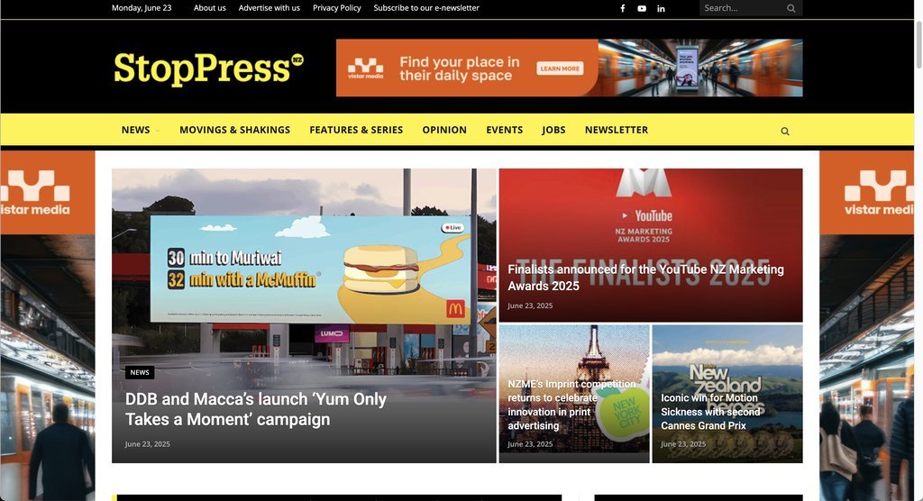 Screenshot of the StopPress website