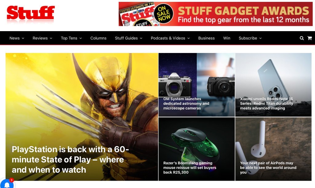 Screenshot of the Stuff website