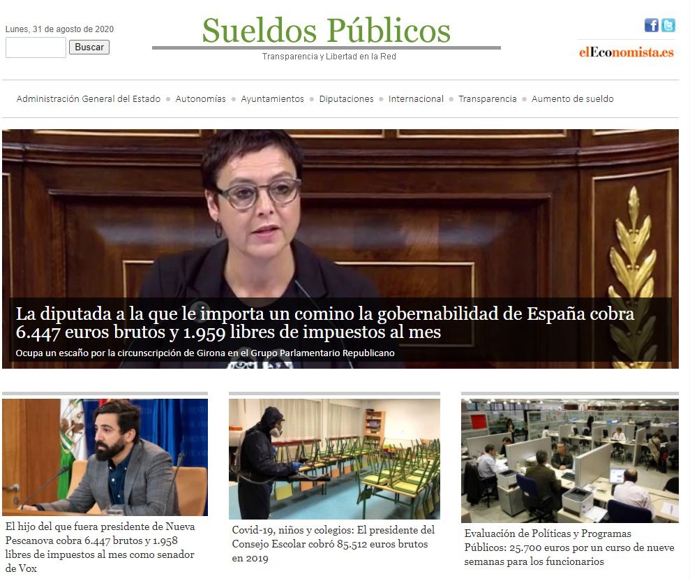 Screenshot of the Sueldos Publicos website