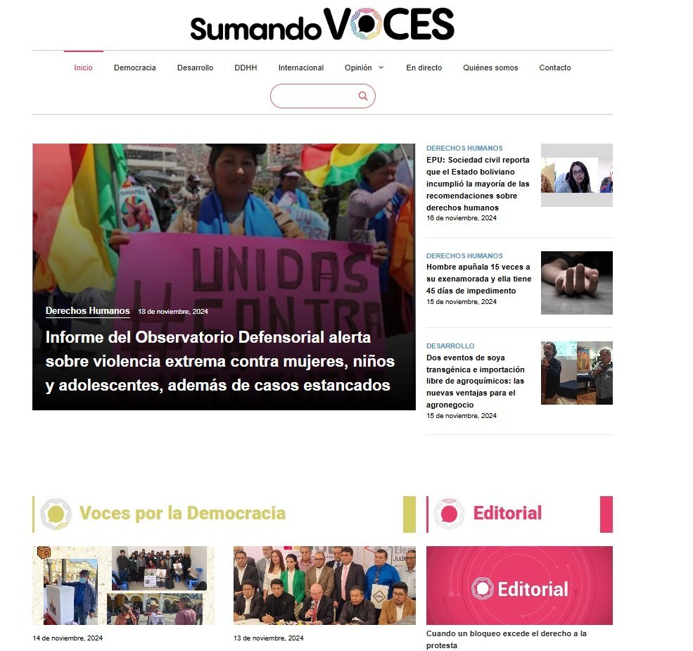 Screenshot of the sumando voces website