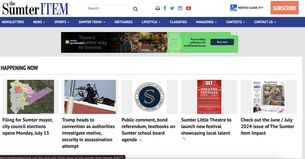 Screenshot of the Sumpter Item website