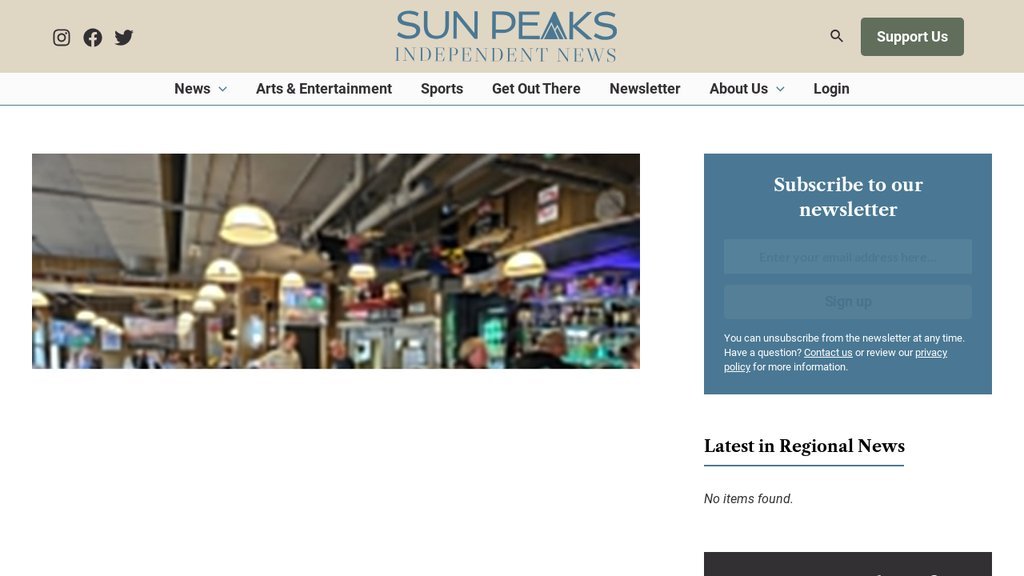 Screenshot of the Sun Peaks Independent News website