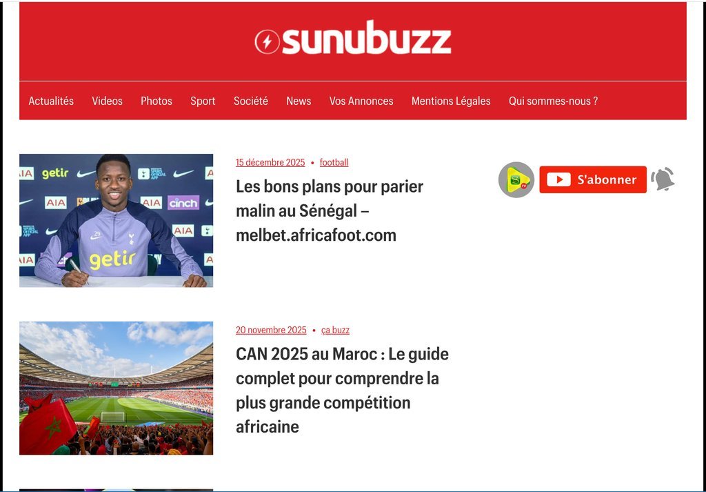 Screenshot of the Sunubuzz website