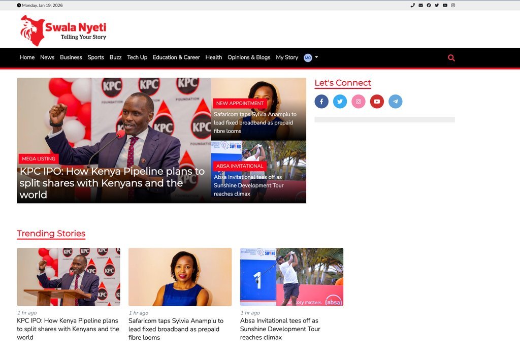 Screenshot of the Swala Nyeti website