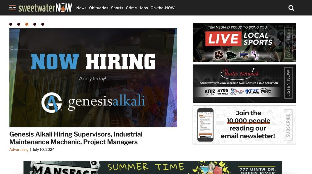 Screenshot of the SweetwaterNOW website