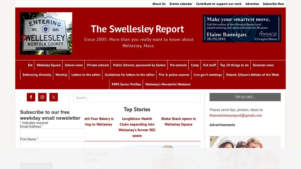Screenshot of the Swellesley Report, The website