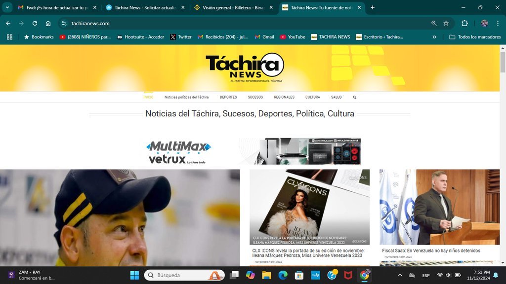 Screenshot of the Tachira News website