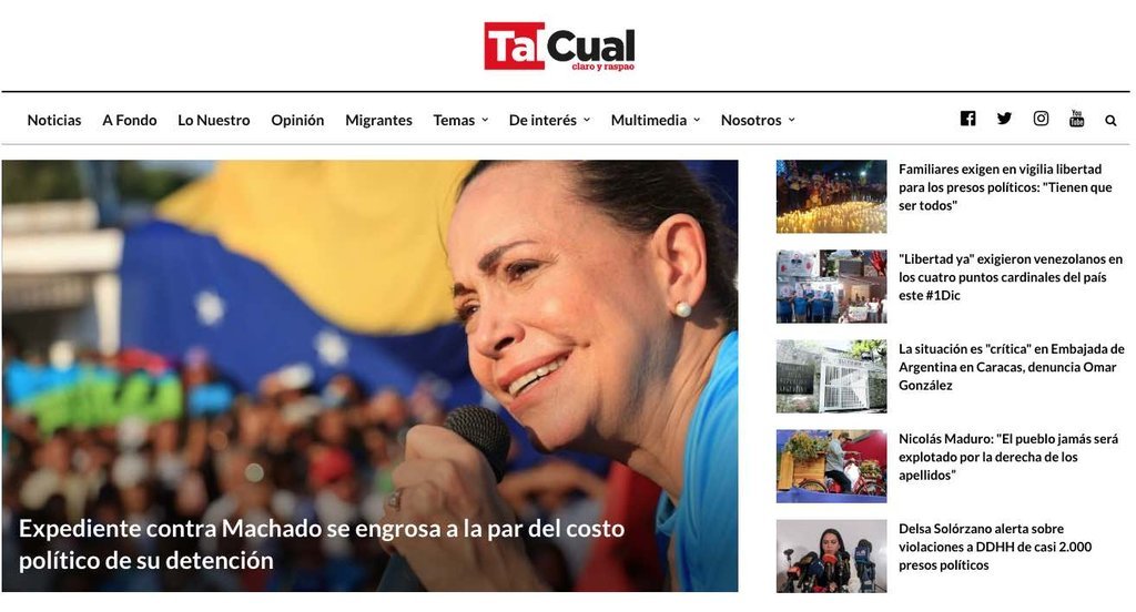 Screenshot of the talcual  website