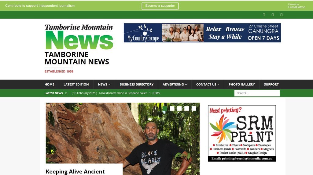 Screenshot of the Tamborine Mountain News website