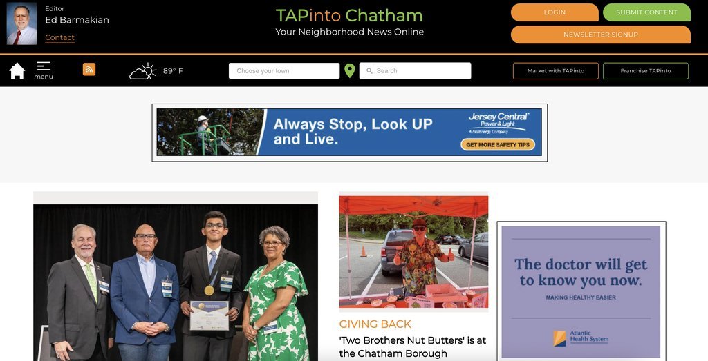 Screenshot of the TAP into Chatham website