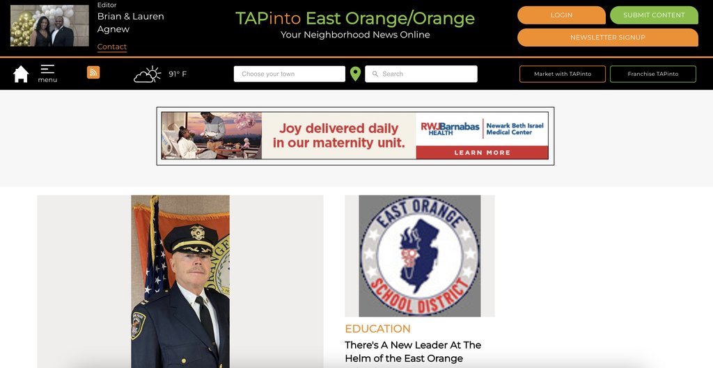Screenshot of the TAP into East Orange website
