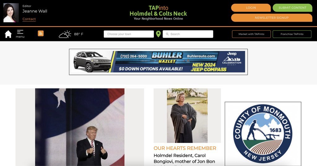 Screenshot of the Tap Into Holmdel website