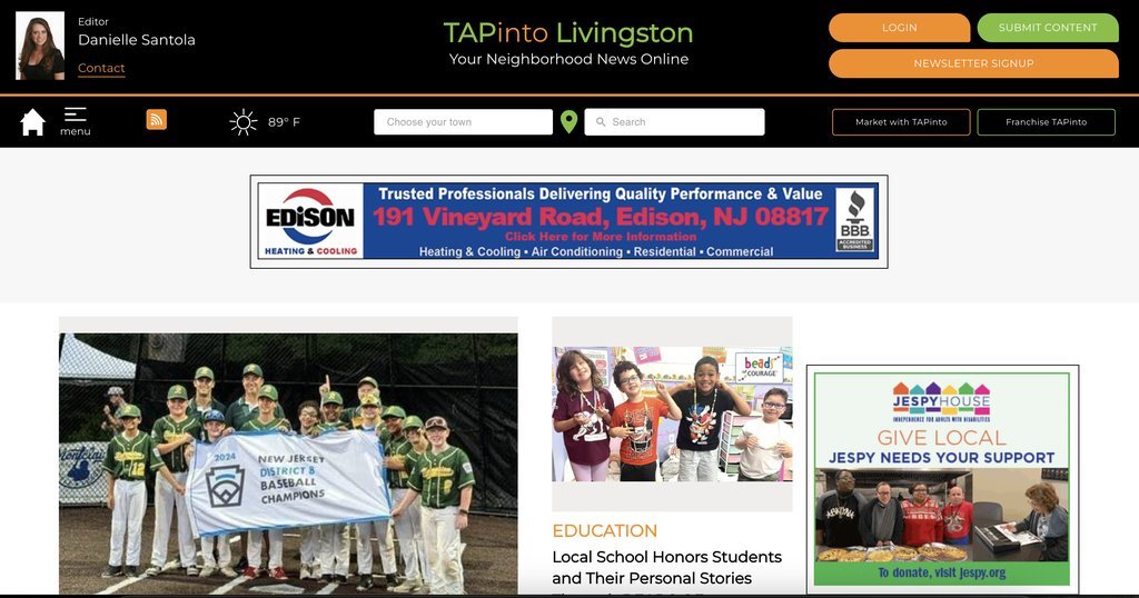 Screenshot of the TAP into Livingston website