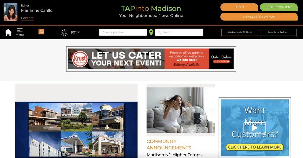 Screenshot of the TAP into Madison website