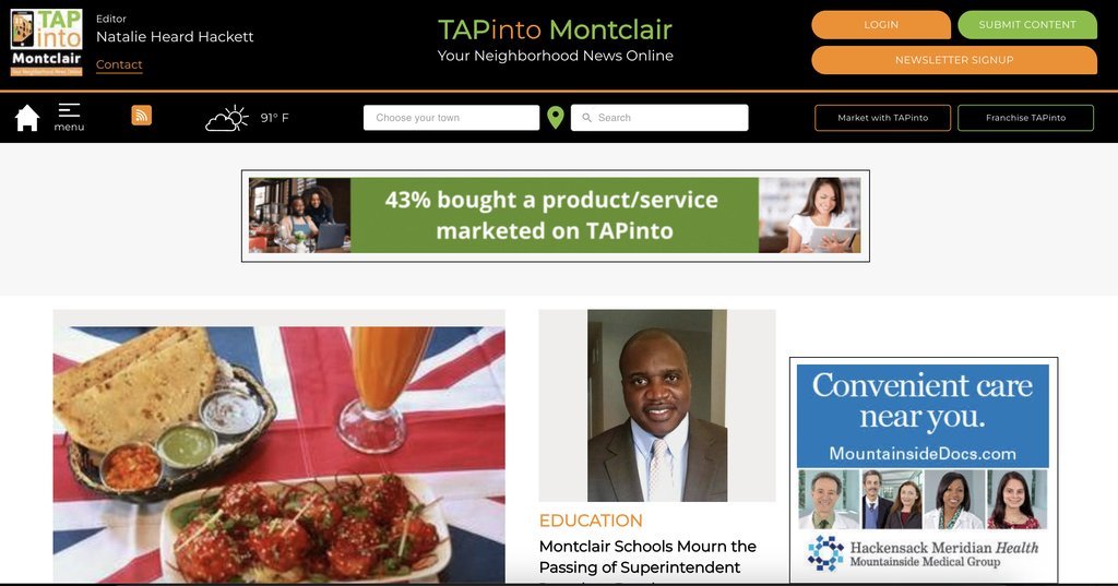 Screenshot of the TAP into Montclair website
