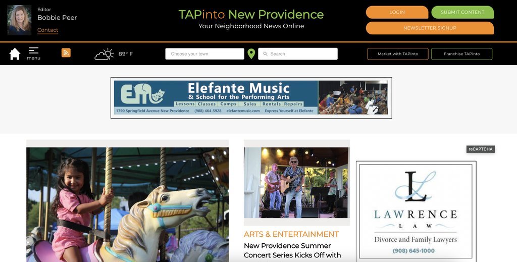 Screenshot of the TAP into New Providence website