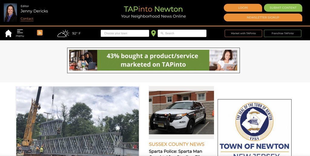 Screenshot of the TAP into Newton website