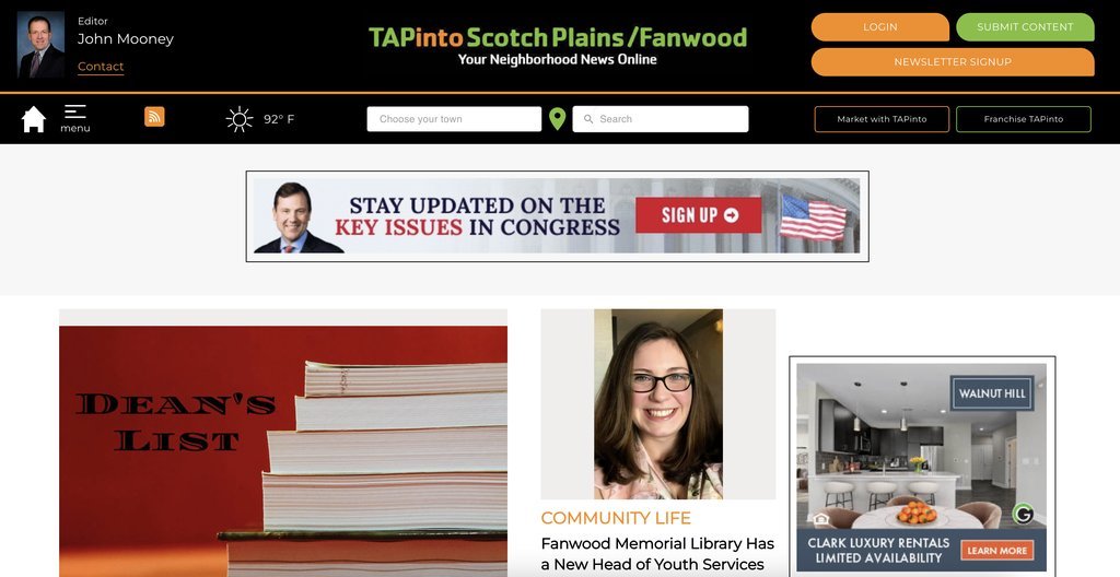 Screenshot of the TAP into Scotch Plains website