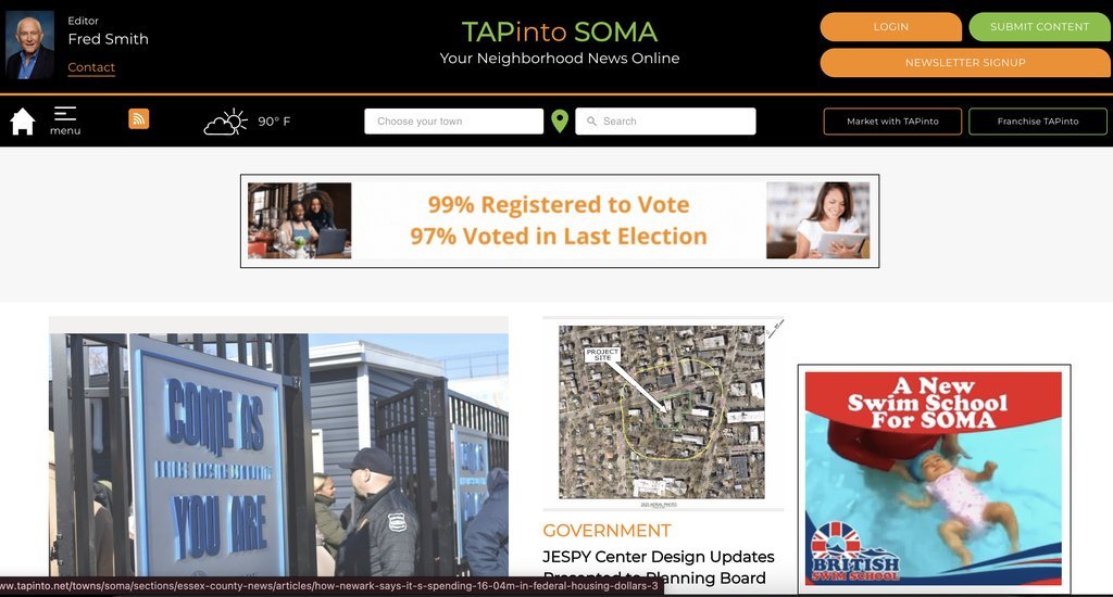 Screenshot of the TAP into SOMA website