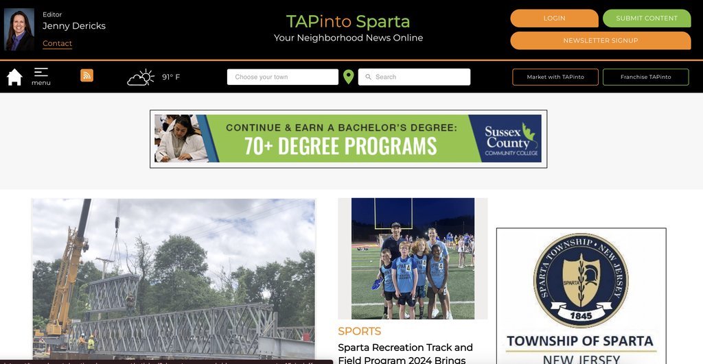 Screenshot of the TAP into Sparta website