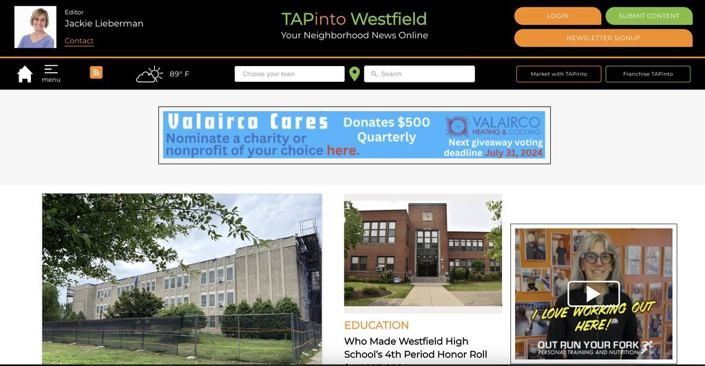 Screenshot of the TAP into Westfield website