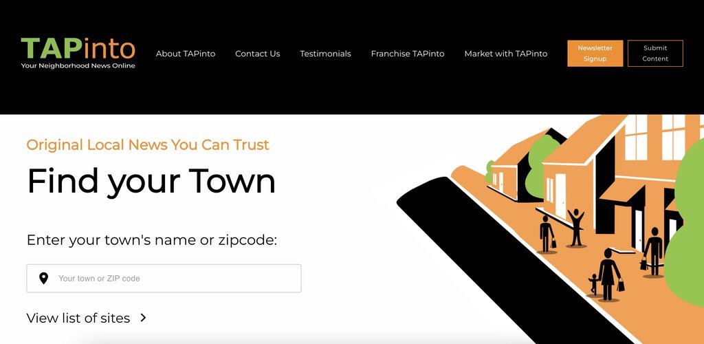 Screenshot of the TAPinto website