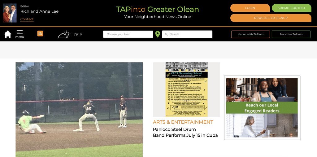 Screenshot of the TAPinto Greater Olean website