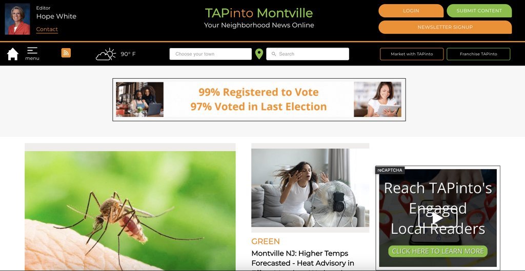 Screenshot of the TAPinto Montville website