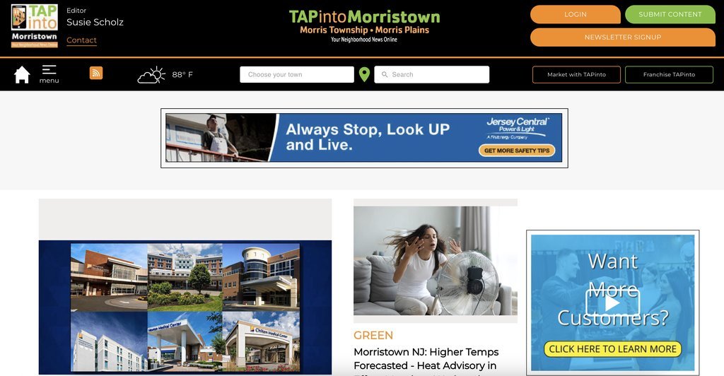 Screenshot of the TAPinto Morristown website