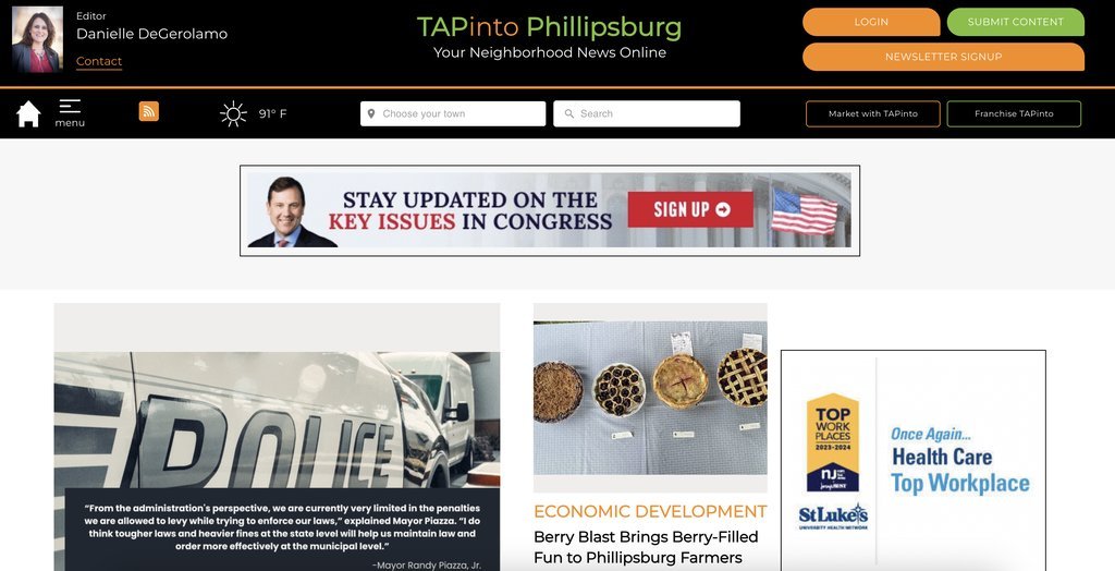 Screenshot of the TAPinto Phillipsburg website