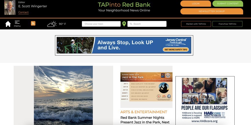 Screenshot of the TAPinto Red Bank website