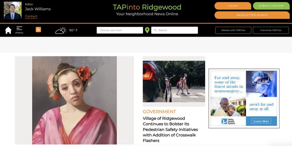 Screenshot of the TAPinto Ridgewood website