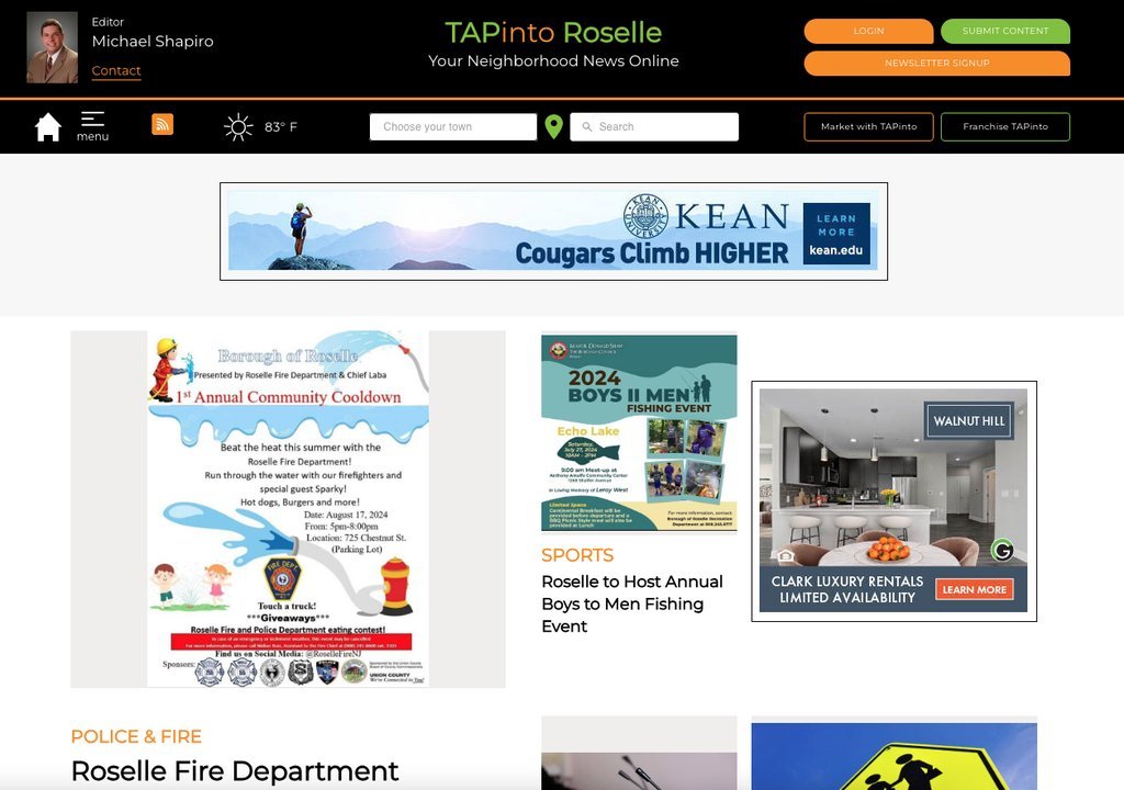 Screenshot of the TAPinto Roselle website