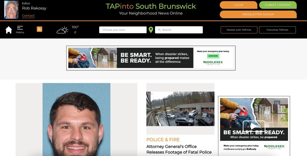 Screenshot of the TAPinto South Brunswick website