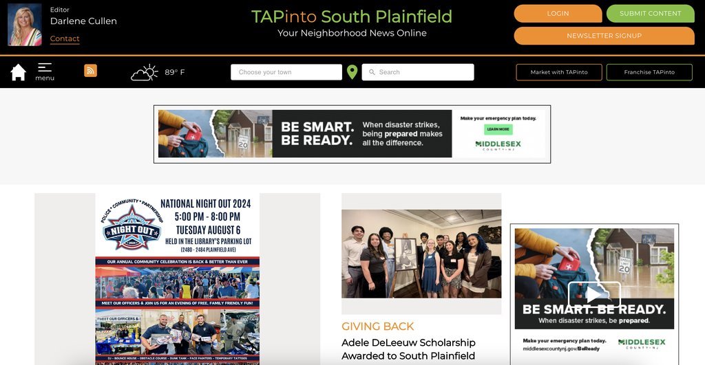 Screenshot of the TAPinto South Plainfield website