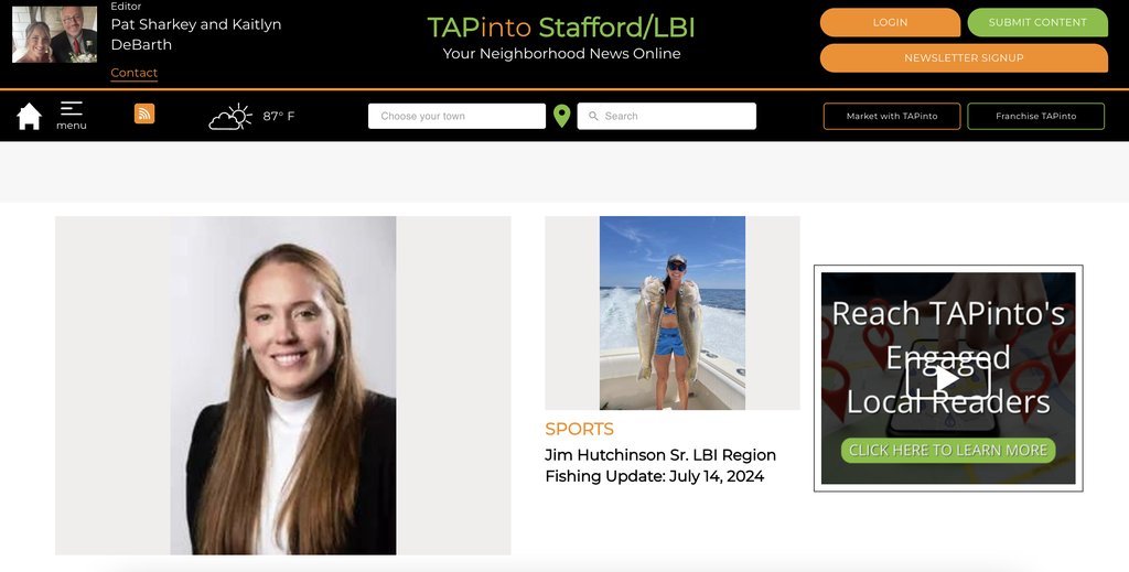 Screenshot of the TAPinto Stafford-LBI website