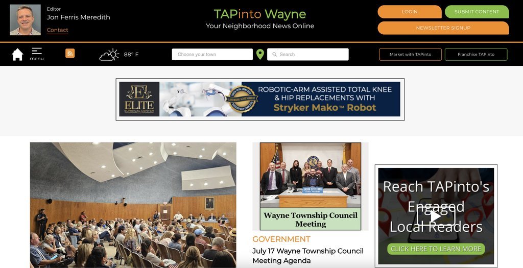 Screenshot of the TAPinto Wayne website