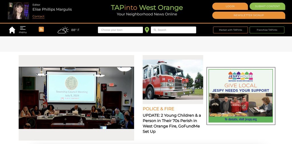 Screenshot of the TAPinto West Orange & TAPinto Millburn website