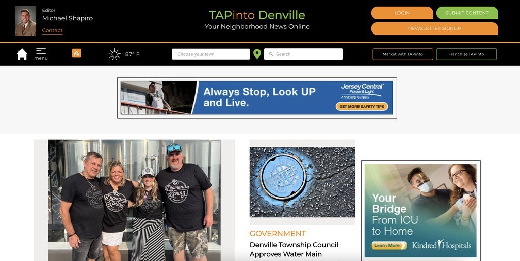 Screenshot of the TAPinto Denville website