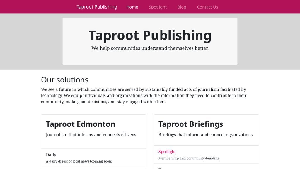 Screenshot of the Taproot Edmonton website