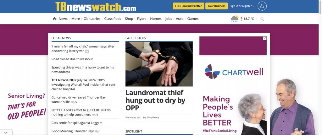 Screenshot of the TBNewsWatch.com website