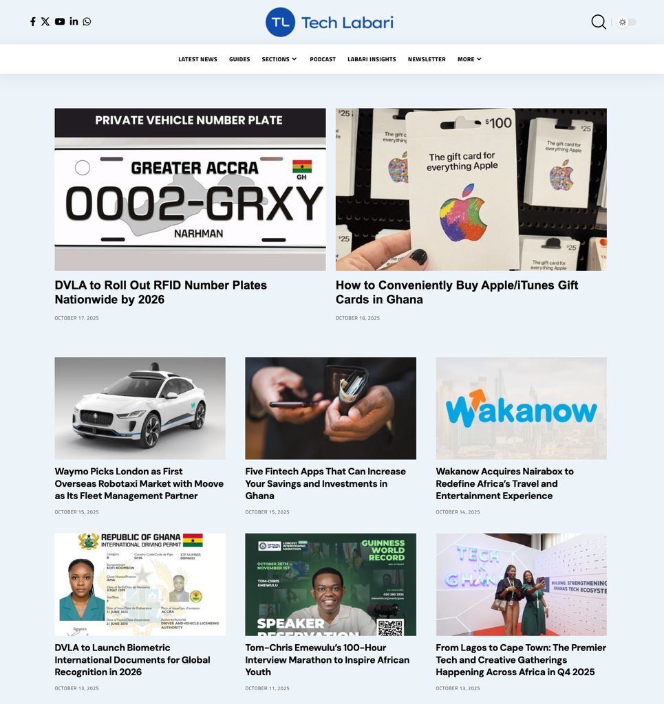 Screenshot of the Tech Labari website
