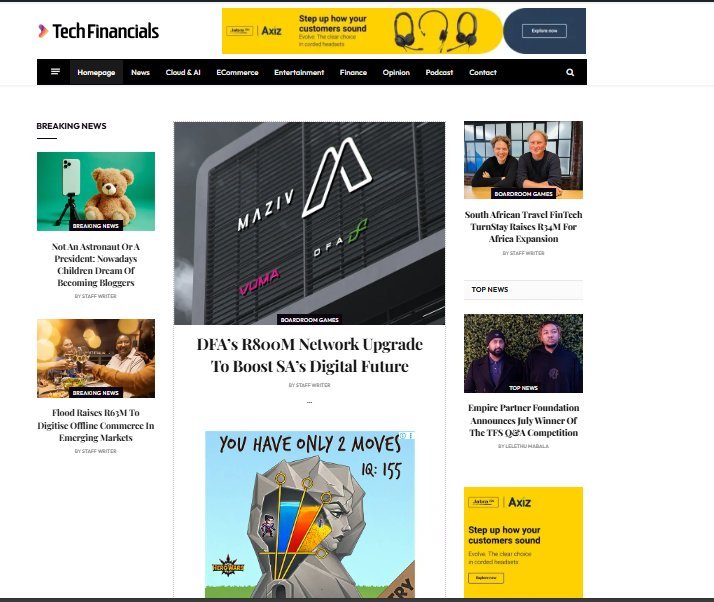 Screenshot of the TechFinancials website