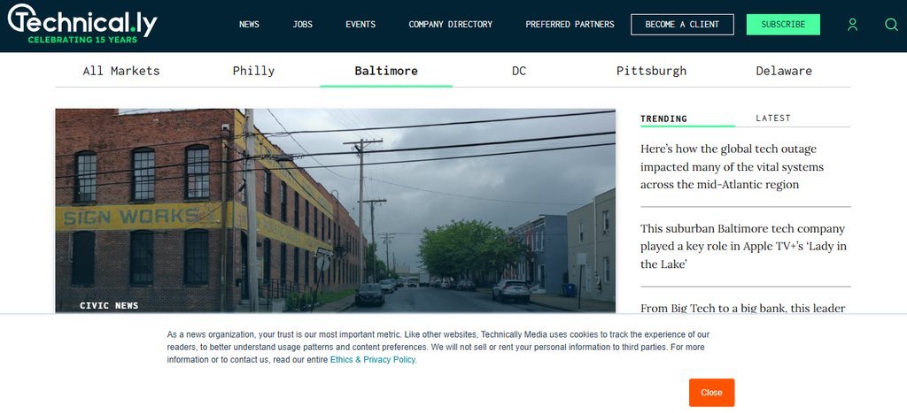 Screenshot of the Technical.ly  website