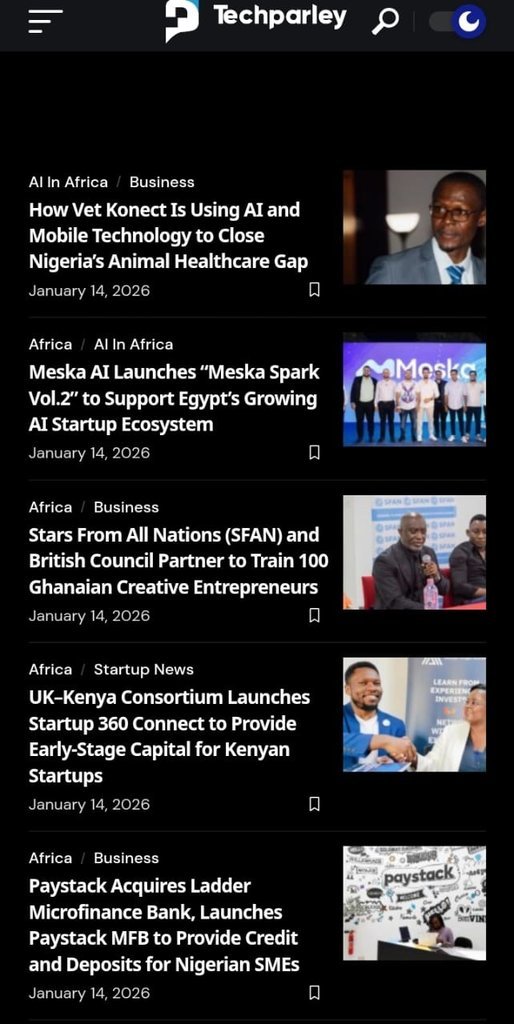 Screenshot of the Techparley Africa website