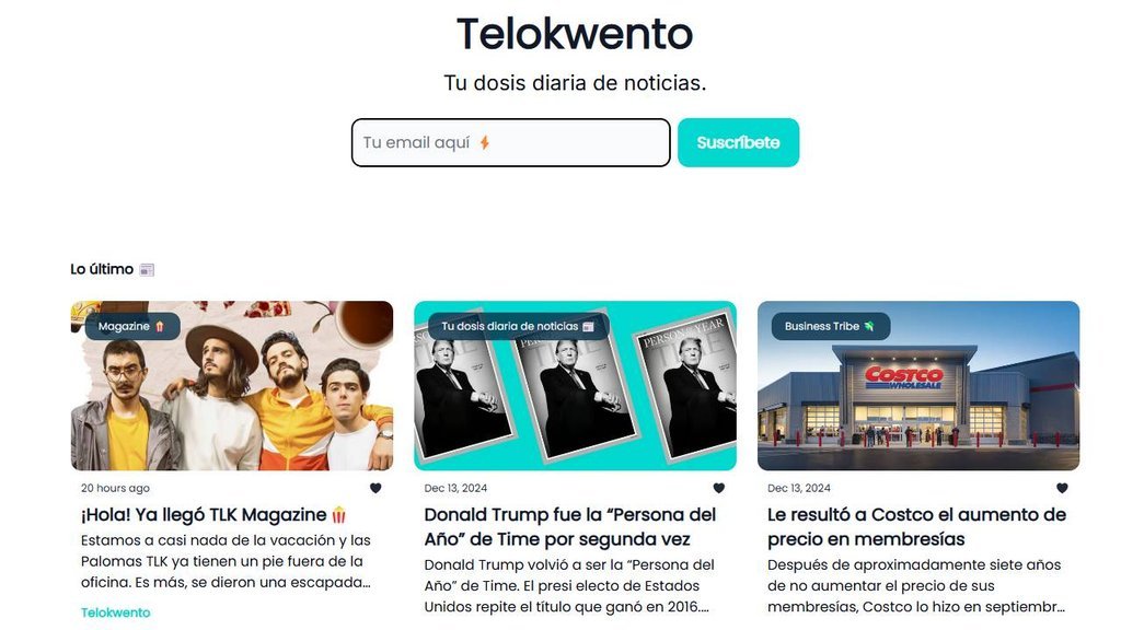 Screenshot of the Telokwento | Tu Dosis Diaria De Noticias website