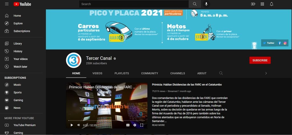 Screenshot of the Tercer Canal website