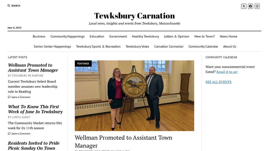 Screenshot of the Tewksbury Carnation website